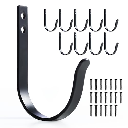 Wall Hooks for Hanging, Coat Hooks, Towel Hooks, Stainless Steel Metal Hooks, Wall Mount Hooks for Outdoor, Kitchen, Bathroom,Door, Grill Rack, Bike Heltnet Hanger (10, Black) - color: Black