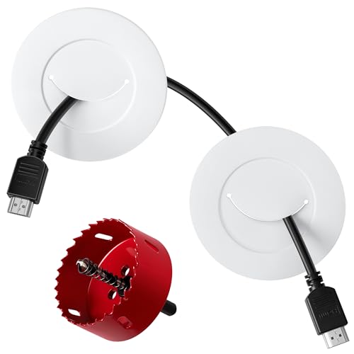 ZhiYo in-Wall Cable Management Kit for TV, White TV Cord Hider for Wall Mounted TV, Behind Wall Cable Management Kit, Cord Concealer Kits with 2 Wire Pass Throughs and 1 Hole Saw Drill Attachmen - color: White, size: 2 Pack