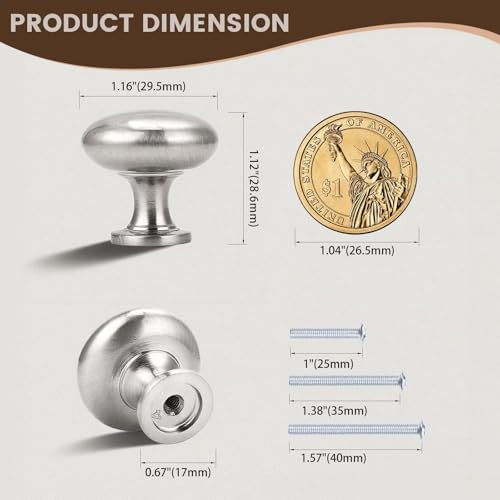 15 Pack Kitchen Cabinet Knobs, 1-3/16 Inch(29.5mm) Drawer Knobs Dresser Knobs,Satin Nickel Knobs Solid Drawer Pulls,Kitchen Cabinet Pulls for Dresser Drawers - color: Brushed Nickel