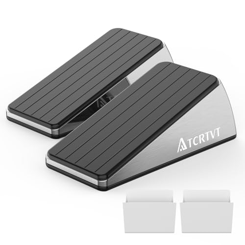 Heavy Duty Door Stopper Wedge - 2 Pack Widened Door Stop Wedge Made of Premium Quality Brushed Stainless Steel Suits Any Door, Any Floor with Set of 2 Plus Self-Adhesive Holder - color: Brushed Nickel, size: Large