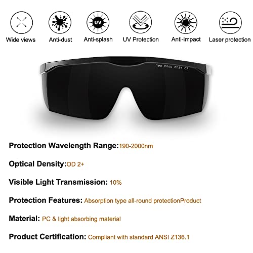 IPL 190nm-2000nm Laser Safety Glasses, Red Light Therapy Goggles For Laser Cosmetology Operator Eye Protection And Laser Hair Removal Treatment - color: Matt Black