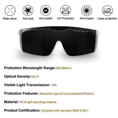 IPL 190nm-2000nm Laser Safety Glasses, Red Light Therapy Goggles For Laser Cosmetology Operator Eye Protection And Laser Hair Removal Treatment - color: Matt Black