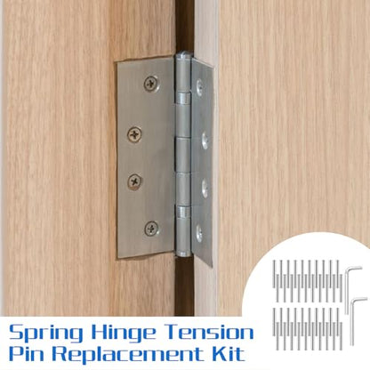 Spring Hinge Tension Pin Replacement Kit, 40 Pcs Stainless Steel Shelf Pins and 2 Pcs Hex Wrenches, Door Closing Hinge Pin, Metal Dowel Pegs Shelf Support Kit for Garage Doors, Self Closing Door