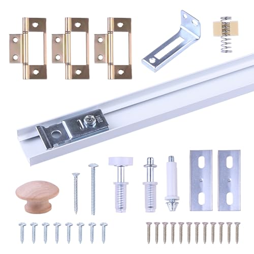 Bifold Door Hardware Kit with Track – Closet Door Repair Kit Fits 24"/36" Doors, Full Metal Track Set for Closet Doors