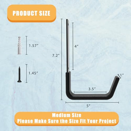 Heavy Duty Utility Hooks for Wall Mount, Garage Wall Hooks, Multi-Use Hose, Bike, Ladder, Chainsaw & Leaf Blower Hanger - 6 Medium (6 M) - size: 6 M