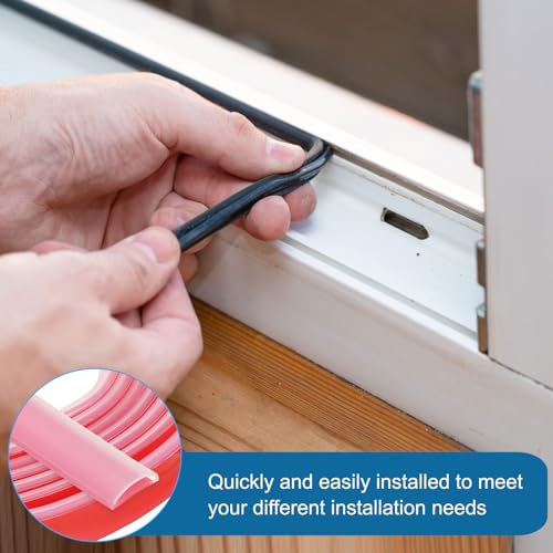 PATIKIL Silicone Weather Stripping Door Seal, 9.8 ft D Shape Weather Stripping Self Adhesive Door Seal Strip for Door Frame, Window Sealing, Large Gap, 19/32" Wx5/128 Tx1/5 H, Clear/Red - size: 9.8 ft Long, 19/32"Wx5/128"Tx1/5"H