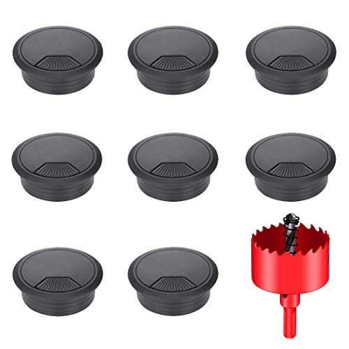 TuTuYa 8PCS Desk Grommet 2 Inch, Desk Hole Cover 2 Inch (50 mm) Black with Hole Saw, Cable Pass Through, Ideal Solution for Office and Home Table Cable (Black, 2 Inch_50 mm) - color: 2Inch_50mm Black 8PCS