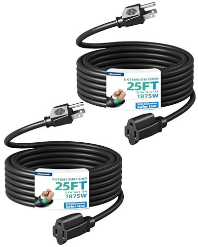 DEWENWILS Outdoor Extension Cord 25FT, Waterproof Power Cord for Indoor Outdoor Appliances, 14/3 SJTW, Black, ETL Listed, 2 Pack - size: 25FT