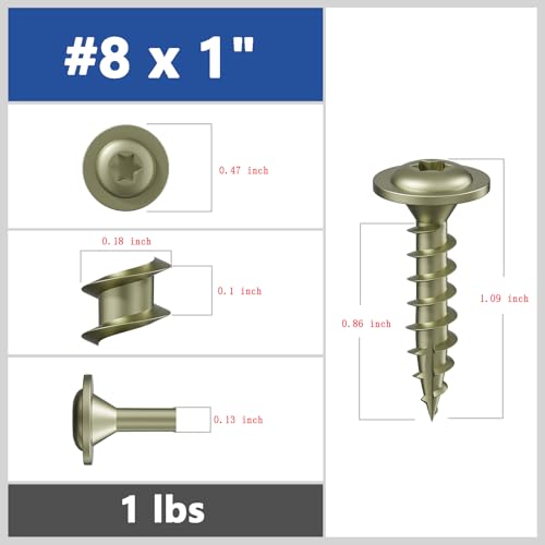 Wensilon (1 lbs)#8 x 1 Yellow Lag Screws, Structural Wood Screw, Heavy Duty Construction Screw, Rust Resistant, Washer Head, Black Coated Exterior Wood Screws, Star Drive with Bit - color: Yellow, size: #8 x 1"