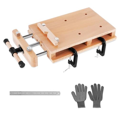 Large Portable Workbench Hard Woodworking Vise Hard Wood Vise w/Ruler & Gloves, 19.68" * 11.81" Woodworking Bench Vise for DIY