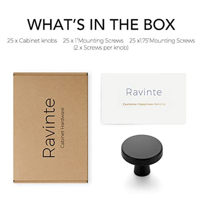 Ravinte 25 Pack Drawer Pulls 1-1/4 Inch Kitchen Cabinet Knobs Solid Round Dresser Drawer Knobs Matte Black Dresser Knobs Drawer Knobs Simple Cabinet Hardware for Cupboard Drawer Pulls - color: Matte Black