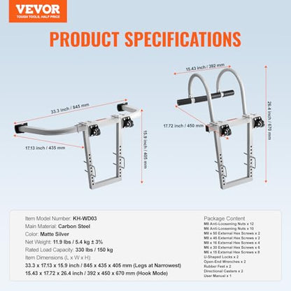 VEVOR Ladder Stabilizer, 2 in 1 Extension Wall Ladder Standoff Hook, Roof Ridge Ladder Accessories Both Horizontally and Vertically, Heavy-Duty Steel Rubber Grip T-Bar, Quick Access to Steep Roofs - size: KH-WD03
