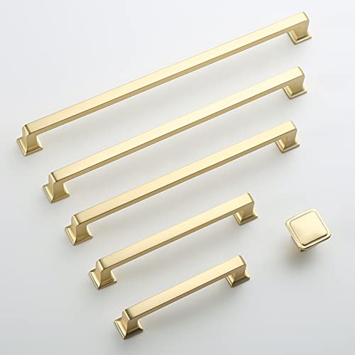 9BUILD 6 Pack 3.75 Inch Cabinet Handles - Brushed Brass Gold Pulls for Kitchen Cabinets - color: Brushed Brass, size: 3.75"/96MM Hole Center, style: 6 Pack