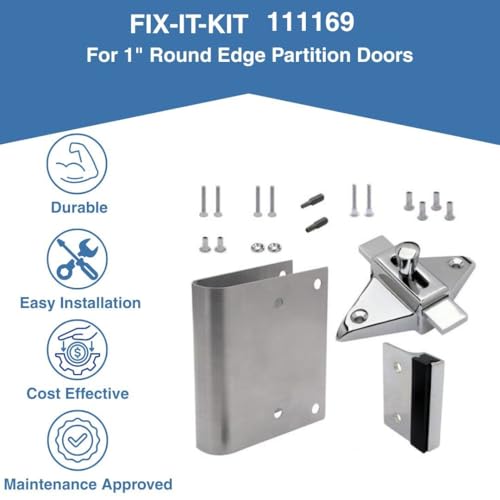 Bathroom Stall Door Latch Repair Kit – Converts Concealed Latch to Slide Latch | Fits 1” Round Edge Outswing Doors | Commercial Restroom Hardware Fix-It Kit - 111169
