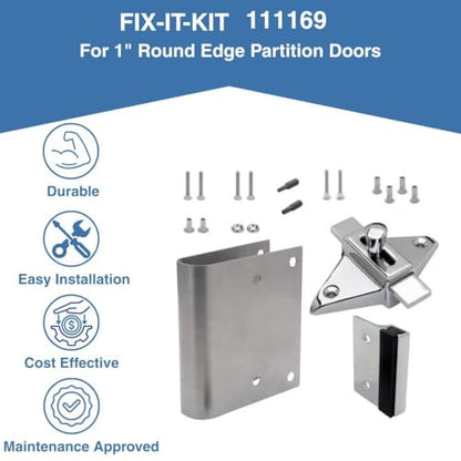 Bathroom Stall Door Latch Repair Kit – Converts Concealed Latch to Slide Latch | Fits 1” Round Edge Outswing Doors | Commercial Restroom Hardware Fix-It Kit - 111169