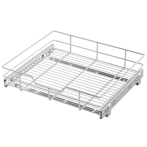 Pull Out Cabinet Organizer 20" W X 17" D, Slide Out Drawers For Kitchen Cabinets, Pull Out Drawers For Cabinets Capacity Heavy Duty Caddy, Cabinet Pull Out Shelves Chrome-Plated, Bathroom Pantry - color: 1 Tier - Chrome-Plated, size: 20" W X 17" D