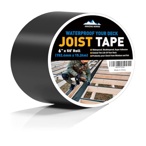 Joist Tape - Heavy Duty Deck Joist Tape, 1 Roll of 6" x 50' Waterproof & Weatherproof Deck Flashing Tape Protects the Top of the joist, Beam, and Rim joist from Developing Rot and Wood Decay - size: 6" x 50', Single Pack
