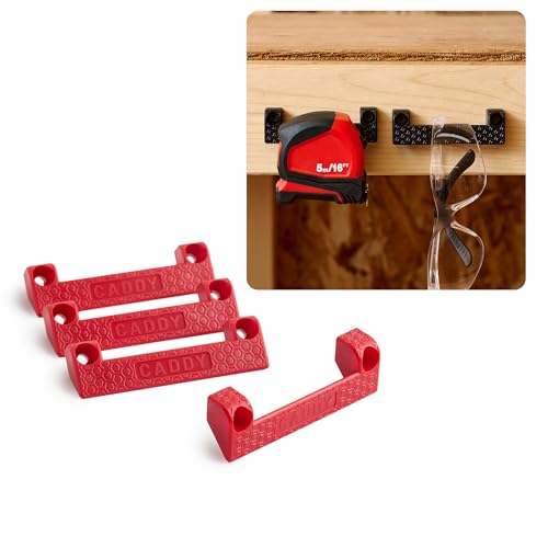 Caddy Tape Measure Holder - Tool Storage for Garage Organization Tool Holder for Ladder, Work Bench | (4-Pack) - color: Red