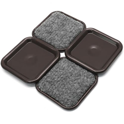 24Pcs Square Metal Felt Furniture Caster Cups, 1-3/4Inch Carpet-Bottom Furniture Sliders Non-Slip Wheel Savers, Floor Protectors Pads for Hardwood, Tile & Laminate Floors - size: 1-3/4"