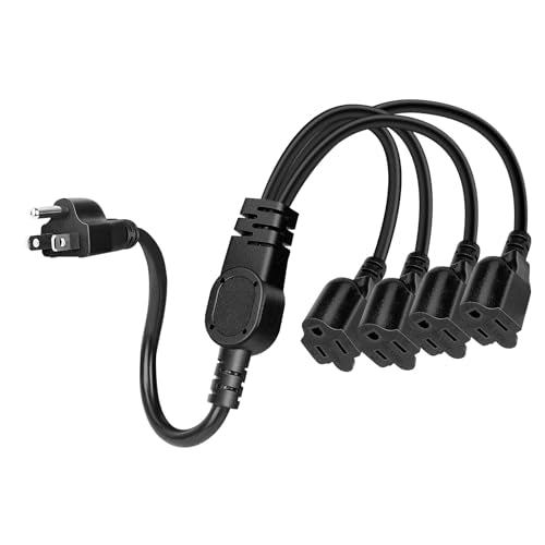 3 Prong Extension Cord 1 to 4 Outlet Power Splitter Indoor Outdoor Plug Saver Power Strip Extender SJT 16AWG 13A/125V for Computer,Monitor,LED Stage Light,More Appliances (1FT) - style: 1 to 4