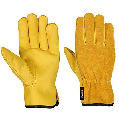 SAWANS Leather Working Gloves Work Gardening Gloves Thorn Proof Garden Heavy Duty Utility Men Women Construction - size: Large