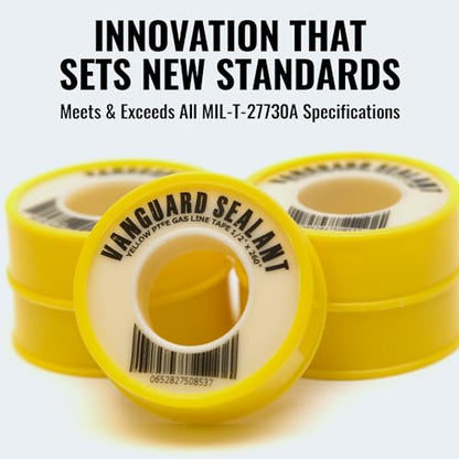 Teflon Gas Pipe Thread Sealant - PTFE Yellow Teflon Tape for Gas Fittings - 260" Length Pipe Thread Tape 1/2 inch High Resistance Leak Prevention - Propane Thread Seal Tape