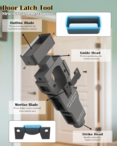 Door Latch Mortise Tool, Grey, Metal, for 1-3/4' or 1-3/8' Thick Doors, Professional Door Latch Installation Kit