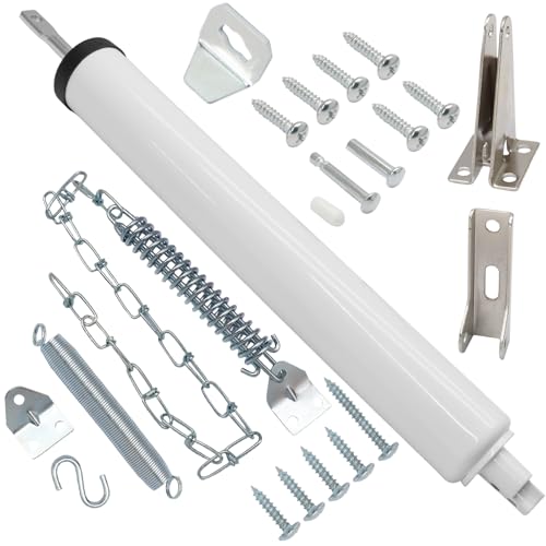 Storm Door Closer Kit with Protector Chains Spring, Complete Screen and Storm Door Hardware Repair Kit with Pneumatic Closer & Latch Set, Adjustable Closing Speed (White) - size: White - 1 Pack