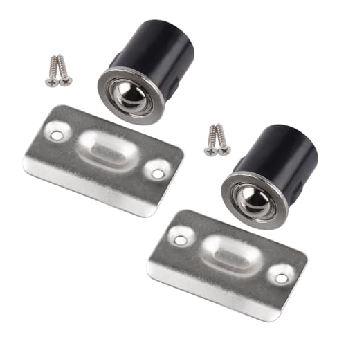 HOMOTEK 2 Pack Drive in Ball Catch with Strike Plate for Closet Doors, Satin Nickel, 13/16" x 1-1/8",Die-cast, Adjustable Tension Ball - color: Satin Nickle, size: 2 Pack