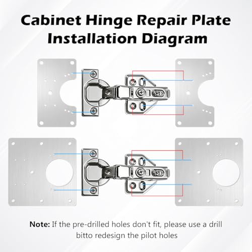 24Pcs Cabinet Hinge Repair Plate, Multi-Hole Design Fits Most Hinges, Stainless Steel Hinge Repair Kit with Screws&Screwdriver for Kitchen Cabinet & Cupboard Doors