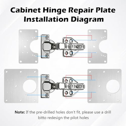24Pcs Cabinet Hinge Repair Plate, Multi-Hole Design Fits Most Hinges, Stainless Steel Hinge Repair Kit with Screws&Screwdriver for Kitchen Cabinet & Cupboard Doors