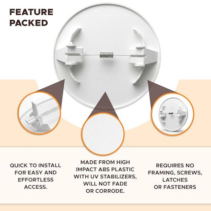 Morvat Round Spring Access Panel 5x5 Inch for Ceiling & Drywall, Heavy-Duty Durable ABS Plastic & Easy Install Access Box, Wall Hole Cover Plate for Plumbing & Electrical Cable & Wiring, White, 2 Pack - size: 2 Pack