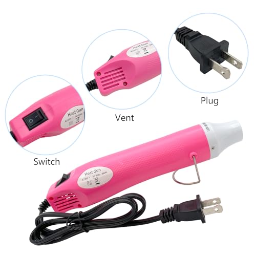 Mini Heat Gun, Portable Hot Air Gun Tool for DIY Crafts Heat Shrink Gun for Epoxy Resin, Embossing, Shrinking Wrapping Drying Paint Removing Stickers (Pink) - color: Pink