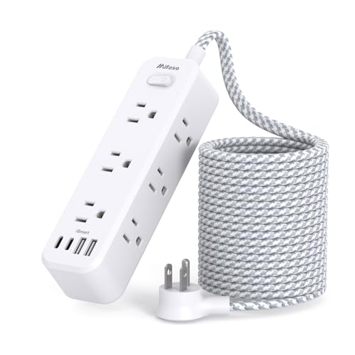 Mifaso Extension Cord, Surge Protector Power Strip, Long Power Strip with 9 Outlets 4 USB Ports, Extension Cord with Multiple Outlets, USB Power Strip for Dorm Room Essentials, College(15FT, White) - color: White