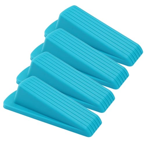 4Pcs Door Stoppers, Heavy Duty Rubber Door Stopper Wedge for Carpet, Tile, Wood & Concrete Floors, Non-Slip Stackable Gap Guards with Safety Protection (Blue) - color: Blue