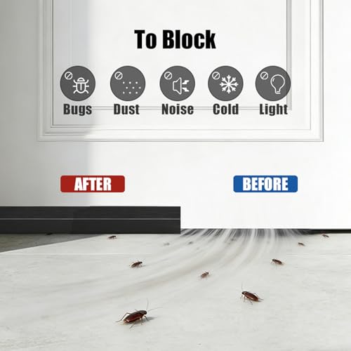 Black Door Draft Stopper 2” W x39”L, Door Bottom Blocker for Exterior/Front Doors, Adjustable Under Door Seal Sweep Weather Stripping, Sound Proofing Door Insulation Strips