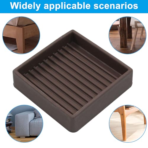 2 Inch Non Skid Furniture Grippers Square Brown Rubber Floor Protectors, 2"x2" Non_Slip Furniture Pads for Wood Floor Bed Couch Stoppers(4Pcs)
