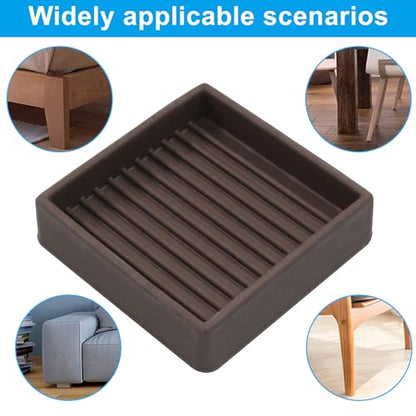 2 Inch Non Skid Furniture Grippers Square Brown Rubber Floor Protectors, 2"x2" Non_Slip Furniture Pads for Wood Floor Bed Couch Stoppers(4Pcs)