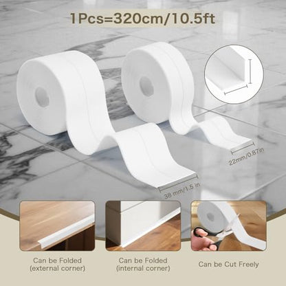 10.5 FT Toilet Sealing Strip Floor Sealant Tape (38 MM /1.5 IN-10.5FT),Caulking Decorative Tape White PVC Waterproof Stain Proof Self Adhesive Kitchen Toilet Bathtub Corner Protector - size: 38 MM /1.5 IN-10.5FT