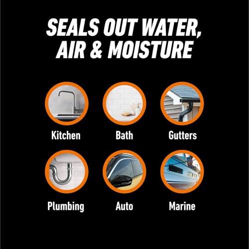 Gorilla 100% Silicone Caulk Kitchen & Bath Sealant, Mold Resistant, 10 oz. Cartridge, White - color: White