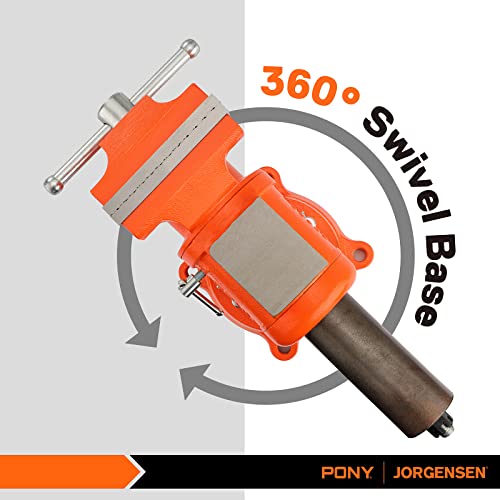PONY Heavy Duty Bench Vise, 5-inch Jaw Width and Opening, 360-Degree Swivel Base With Anvil, Utility Combination Pipe Home Vise for Woodworking, One-Pair Vise Jaw Pad Included - style: 5-inch Jaw Opening
