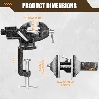 Bench Vise 3 Inch, Home Vise with 360° Swivel Base, Dual-Purpose Heavy Duty Cast Iron Table Vise, Clamp-On Vise for Woodworking, Metalworking, Drilling and DIY Projects
