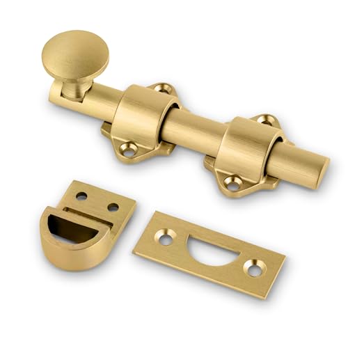 Mega Handles Dutch Door Bolt - 4 Inch Heavy Duty Slide Bolt Latch, Easy to Install Slide Latch for Dutch Doors, Suitable Slide Bolt for Toy Boxes, Cabinets, Pantry Doors and More - Satin Brass - color: Satin Brass, size: 1 Pack