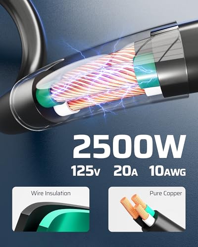 DEWENWILS 20Amp Retractable Extension Cord Reel, 30FT 2500W Heavy Duty Power Cord Reel, 10AWG/3C SJTW Industrial Cable, 4 Grounded Outlets, 180° Swivel Bracket for Garage Workshop Construction Site - style: 10AWG/3C 30FT