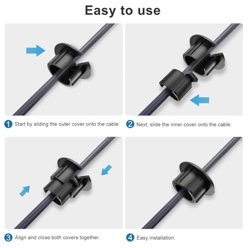 Furniture Wall Hole Bushing Cable Grommet for Starlink Ethernet Cable,Covering 3/4 inch Desk Holes,Universal Cable Management Wire Organizer Pass Through Holes Cover Kits (Black - 6 Pac) - color: Black - 6 Pac