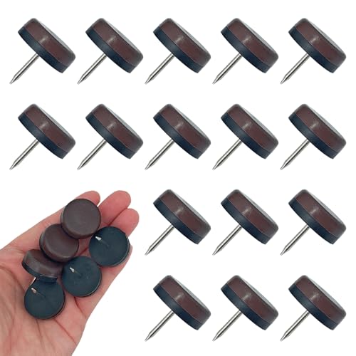 16pcs Nail on Furniture Glides 1.1 Inch (28mm) Diameter Double Thick Nylon Brown Chair Leg Floor Protectors Furniture Sliders Pads Table Foot Gliders for Hardwood Carpet and Tile Floors - size: 1.1 Inch (28mm)-Brown-16P