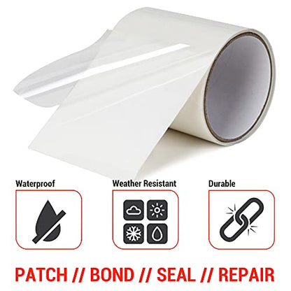 CANOPUS Waterproof Patch and Seal Tape, 4" x 5' White, Roof & Gutter Rubber Repair Tape, Fix Leaks on Hoses, Pipes, Gutters, Roofs, Boats, Pool Liners, Seal Coaxial Antenna and Electrical Cables - color: White