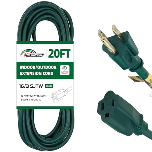 20FT Outdoor Extension Cord-16/3 SJTW Durable Green Extension Cable with 3 Prong Grounded Plug for Safety,Great for Outside Christmas Decorations - color: Green, size: 20FT