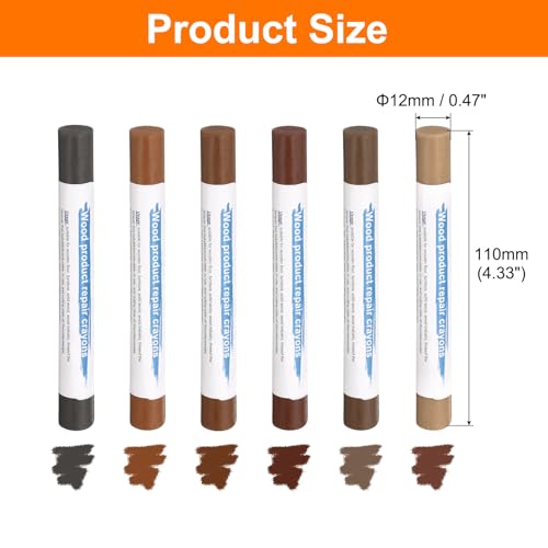 HARFINGTON Wood Filler Sticks 6 Colors Wooden Wax Touch Up Furniture Repair Crayons for Dark Red, Pastel Brown, Light Dim Gray, Light Taupe, Brown Wood, Medium Brown - color: Exotic Walnut Series
