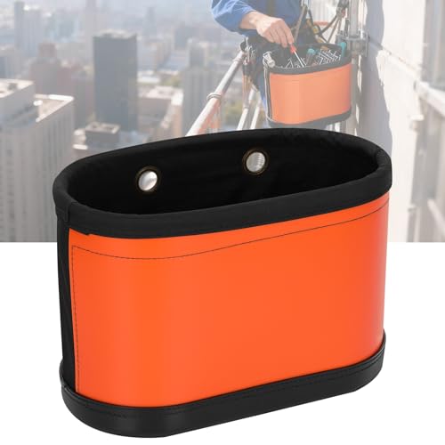 Bucket Tool Organizer with 14 Pockets, Oval Hard Lineman Bucket Bag, Tool Bucket Bag with Tray Hook Holes & Polypropylene Bottom with Drain Holes, No Kickstand